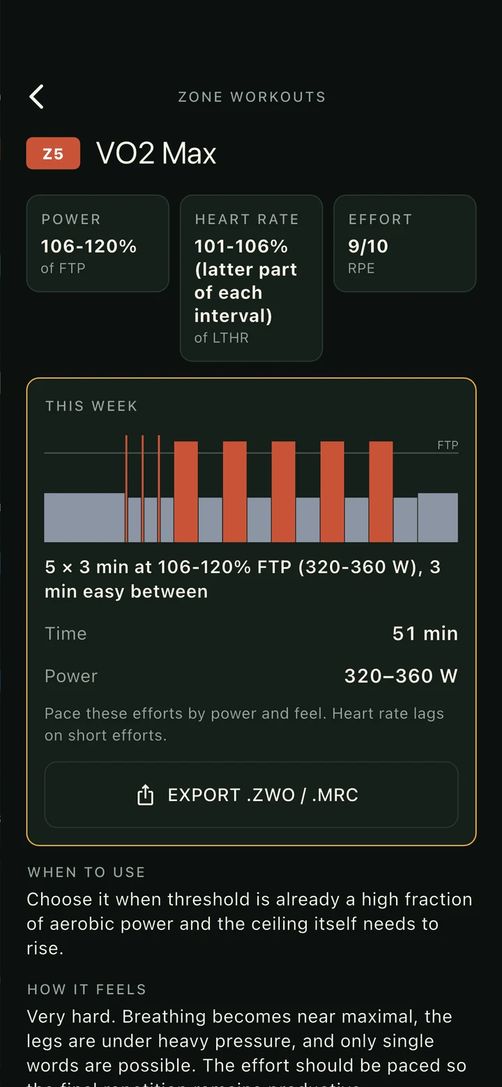 A VO2 max workout with power targets